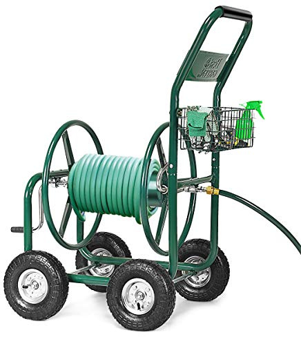 COSTWAY Carro Portamangueras Metal Carrito de Manguera de Jardín Reigo Soporte de Manguera Verde
