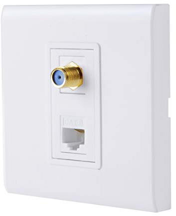 F Type Coaxial Connector Ethernet Network Faceplate Wall Plate Dual 2 Port Combo - Video Coax F Connector with Cat5e Cat6 RJ45 Jack Socket Wiring Plug Decorative Cover Outlet Mount Panel