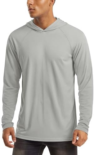 Mens Long Sleeve T Shirts Hoodie with Thumb Holes Men Sun Shirts UV Protection Long Sleeve Moisture Wicking Active Shirts Grey
