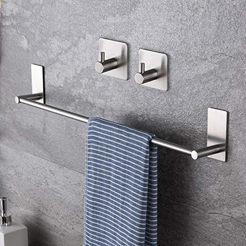 Taozun 16-Inch Self-Adhesive Towel Bar with 2 Pack Hooks, Stainless Steel