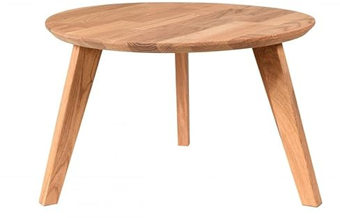Table Basse Ronde Bois 50x50x35cm Malmo - Table Basse Ronde en Bois de chêne - Petite Table Basse Pieds en Bois - Table d'appoint Bois (Nature_incolore)