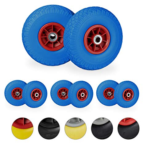 Relaxdays Roue de Diable, 8X Roue de brouette Caoutchouc, 3.00-4, 260 x 85 mm, pour axe de 20 mm, Bleu-Rouge