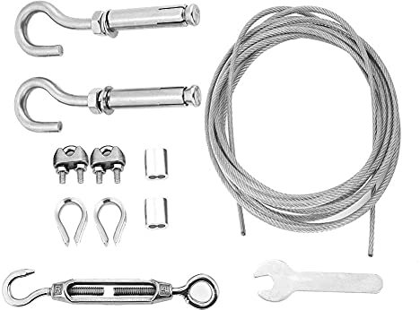 Kit de Corde à Linge d'extérieur, Ligne de Corde à Linge Anti-affaissement étanche, Fil de Corde à Linge Robuste, avec tendeur et Crochets, comme Corde à Linge, Fil de Rideau, Corde d'activité (8M)