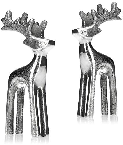 com-four® 2X Rentier-Skulptur- Dekofigur aus Aluminium - weihnachtliches und Elegantes Wohnaccessoire - Metall-Austeller für die Winterzeit (02 Stück - klein)