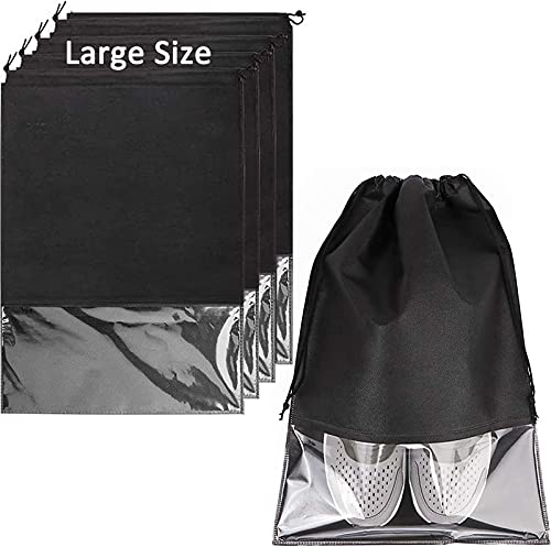 Schuhbeutel, Große Wasserfeste Schuhbeutel mit Kordelzug Shoe Bag Schmutzabweisender Schuhsack Reise mit Transparentes Fenster für den täglichen und Reisegebrauch, 4 Stück