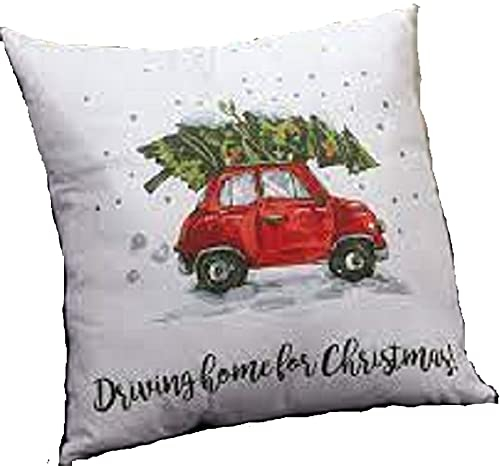Cepewa - 44573 - Kissen, Weihnachten, Auto Tannenbaum, Driving Home for Christmas weiß, 40cm x 40cm, Baumwolle, Füllung: Polyester, waschbar, Reißverschluß