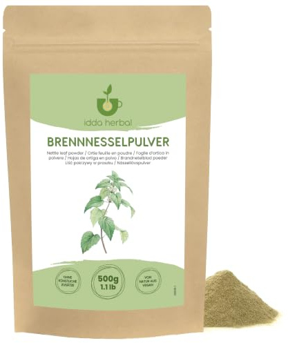Nässlapulver, torkad nässlor, nässelpulver 100% naturligt utan tillsatser, vegansk, malen nässlor (500 GR)
