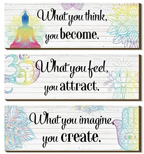 3 Buddha Wall Art Chakra for Bedroom Zen Meditation - Buddha Quotes Spiritual Gift Hanging for Buddhism Spa Room Yoga (What You Think)