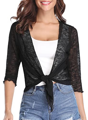 Gyabnw Cardigan da Donna a Maniche 3/4 Copricostumi in Tinta Unita con Cardigan Aperto in Maglia Giacca Capispalla Casual Leggero Drappeggiato