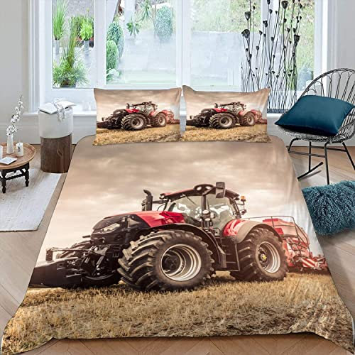 RFFLUX Bettwäsche 155x220 cm 3teilig mit Reißverschluss 3D Bauernhof Landwirtschaft Traktor Bettwäsche Sets Warme Winter Sommer Weich und Angenehme Bettbezüge mit 2 Kissenbezug 80x80 cm für Teenager