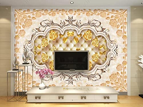 Papier Peint Panoramique Motif Rose Doré Papier Peint Intissé 3D Murale Tableaux Muraux Tapisserie Salon Chambre
