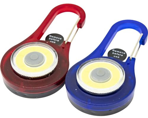 BARGAINS-GALORE Set Of 2 Carabiner Cob Light Keychain - Ideal For Camping, Backpack, Handbag & Purse | LED Flashlight, Pocket Torch | Emergency, Outdoor | Mini Handhold Torch | Battery Operated