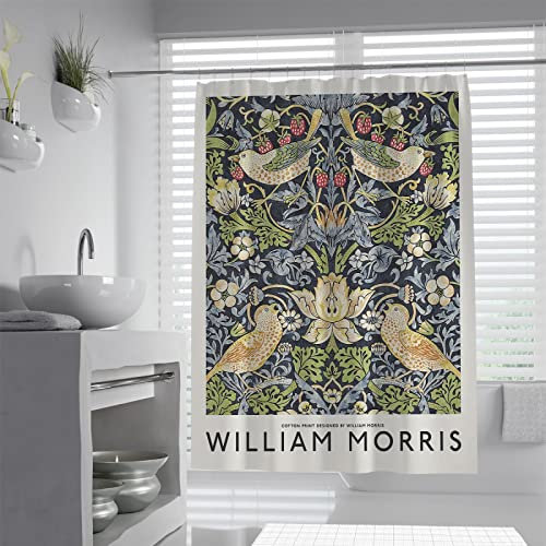 William Morris tende da doccia, Design Verde tende da bagno Set per Bagno Tessuto Pesante Decor Ganci per tende da vasca 200Wx200Lcm tende da doccia