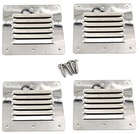 Rejilla cuadrada de acero inoxidable 316, 115 x 127 mm, cubierta de ventilación circular (4 piezas)