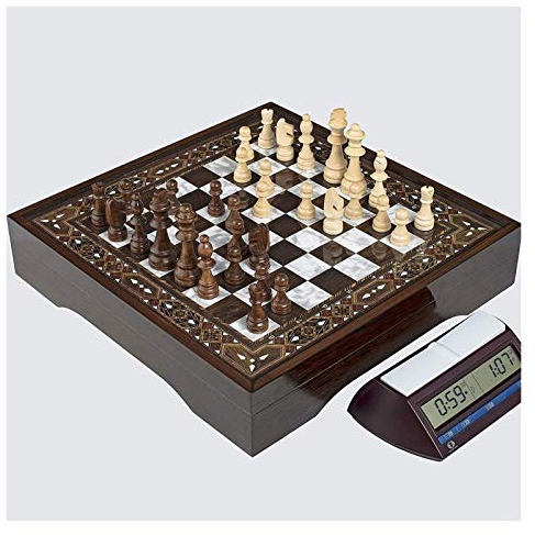 NIVOK Schachspiel aus Perlmuttholz, unkratzbar, mit Schachbrett aus Holz, in dem Sich Heizölfilter, Schachfiguren und Schach befinden