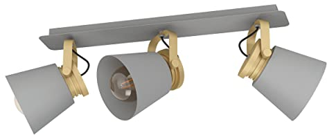 EGLO Deckenstrahler Twicken, 3-flammige Deckenlampe mit schwenkbaren Spots, Deckenleuchte aus Metall in Grau und Gold, Deckenspot mit E27 Fassung