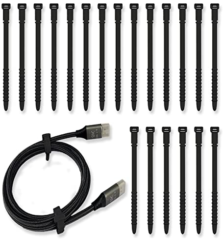 Silikon Kabelbinder 18cm Wiederverwendbare Kabelbinder, Verstellbare Kabelbinder, Elastische Silikonkabel, Mehrzweck Ladekabel Organizer für Ladekabel USB-Kabel Kopfhörer Stifte (Schwarz, 20Stü)