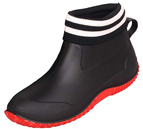 SMajong Stivali in Gomma Uomo Donna Impermeabili Scarpe da Giardinaggio Antiscivolo Scarpe da Pioggia Scarpe Gomma Stivali Caviglia Caldi Nero Rosso Cotone Taglia 38 EU (Suola 39)