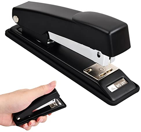 Xzeemo 12 * 6.4 * 3CM Heftgerät für Heftklammern 24/6, Bürohefter, Schreibtischhefter, Kleines Büroheftgerät, Klassischer Hefter für Schule, Büro, Schreibwarengeschäft, 25 Blatt, Schwarz