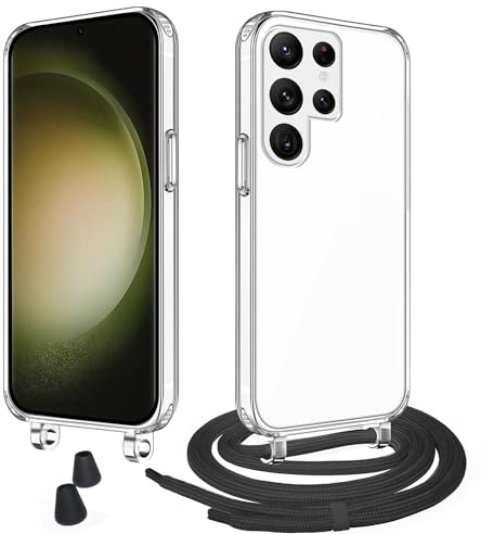 WenBaby Handykette mit Band für Samsung Galaxy S23 Ultra Schutzhülle Necklace Hülle mit Band Handyhülle für zum Umhängen Transparent Case mit Schnur,Schwarz