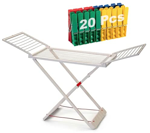 ForenTex Tendederos Plegables con alas, Hecho de Resina, Superficie de tendido 20 m, con Bloqueo de Seguridad, Resistente al Sol, Incluye 20 Pinzas (Beige)