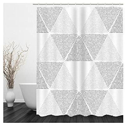 Duschvorhang Badewanne Grau, Shower Curtain Waterproof Weiss Geometrisches Sechseck 180x200 Polyester Bad Vorhang Badezimmer Deko