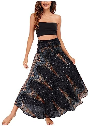Damen Bohemien Maxirock Asymmetrien Strandrock Ethnischer Stil Blumenmuster Langer Rock A-Linien Midikleid Two Way to Wear Weich Dünn Cool Atmungsaktiv Sommerrock
