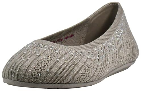 Skechers Women's Cleo 2.0-Glitzy Daze Ballet Flat, Taupe, 7