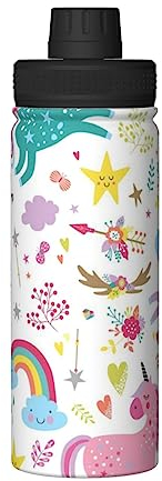 OHWODA Borraccia termica con stampa di unicorni rosa, tazza termica sportiva, riutilizzabile e facile da trasportare