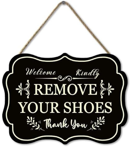 Ymaotrade Panneau décoratif mural vintage en bois vieilli avec inscription « Kindly Please Remove Your Shoes Off » - 27,6 x 20,2 cm