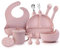 Baby Feeding Set, 13PCS Silicone Baby Self Feeding Set, Toddler Led Weaning Utensils Set with Suction Bowl and Plate, 3 Set of Baby Spoon and Fork, Adjustable Bid, Sippy Cup with Straw and 2 Lids