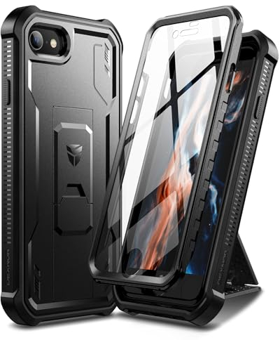Dexnor Kompatibel mit iPhone SE 2022/2020 Hülle, iPhone 7/8 Handyhülle[Eingebauter Displayschutz und Kickstand] Heavy Duty Military Grade Schutz Stoßfeste Schutzhülle - Schwarz
