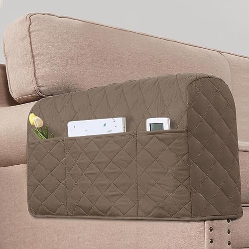 KPPKOU 2 Pack Water Resistant Armrest Covers for Chairs and Sofas Couch Arm Covers with 3 Pockets for Phone Sofa Arm Protector Washable for Pets, Cats (Taupe)