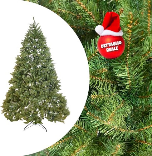 GIODICART Kensington Albero di Natale Realistico, Artificiale in PVC, Base in Metallo, Apertura ad Ombrello (Altezza 210 cm, 1915 rami, diametro max 139 cm)