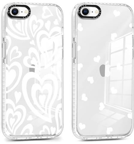 Xylota 2 Stück Transparent Handyhülle für iPhone 8/7/SE 2020/SE 2022 4,7 Hülle, Durchsichtig Aesthetic Liebesherz Muster Case, Weich Silikon Dünn TPU Stoßfeste Schutzhülle Frauen Mädchen Mode Cover