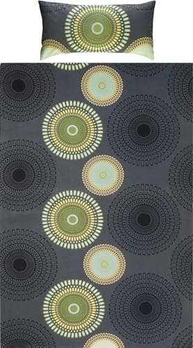 REDBEST Bettwäsche Biber Mandalas anthrazit-grün Größe 40x80 cm / 135x200 cm - mollig warm, temperaturausgleichend, mit Reißverschluss