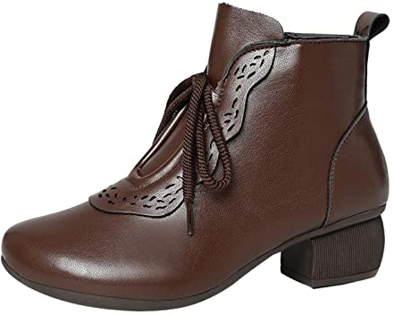 Scarpe Donna Tivali Pioggia Gomma Alti Morbida Pelle Tendine di Manzo Fondo Morbido Tacco Piatto Singole Punta Rotonda Four Seasons Folk Custom Stivali Neri Giardini da Neve (Coffee, 38)