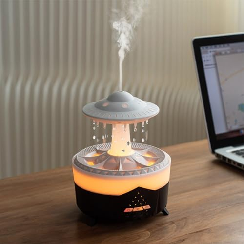 Rain-Cloud Luftbefeuchter für ätherische Öle, Luftbefeuchter, elektrischer Aroma-Diffusor, Luftbefeuchter, Pilz-Regenlampe, Luftbefeuchter, 7 Farben, LED-Licht (schwarz)