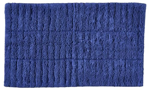Zone Denmark Tiles Badematte, Badteppich rutschfest, Duschvorleger fürs Badezimmer aus 100% Baumwolle, Waschbar, 80 x 50 cm, Indigoblau