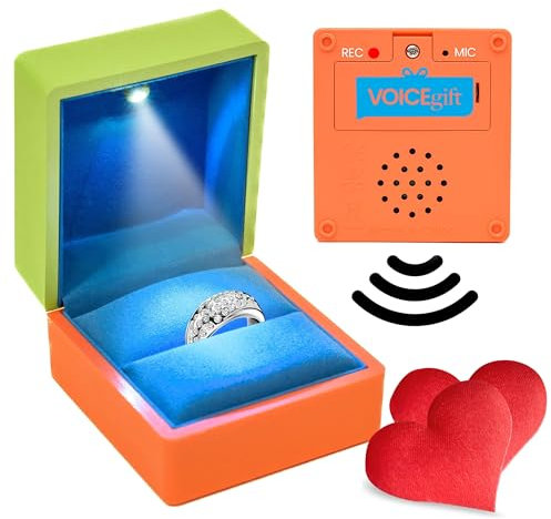 VOICEGIFT Sprachaufzeichnbare Ringbox mit LED, 7,6 x 7,6 cm, 60 Sekunden Audioaufnahme, Ringbox, Schulanfang, Geschenkidee für Schüler & besondere Feiern, Lachs & Limette
