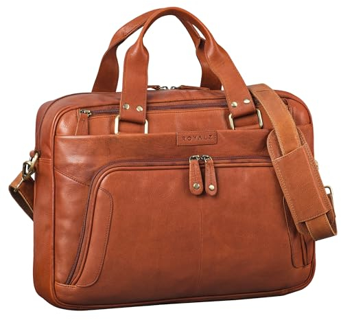 ROYALZ 'Chicago' Leder Umhängetasche Herren Laptoptasche 15,6 Zoll Messenger Bag Ledertasche groß Aktentasche Vintage Businesstasche für Männer Echtleder, Farbe:Texas Braun
