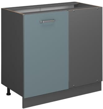 Vicco Eckunterschrank R-Line, Blau-Grau/Anthrazit, 86 cm ohne Arbeitsplatte