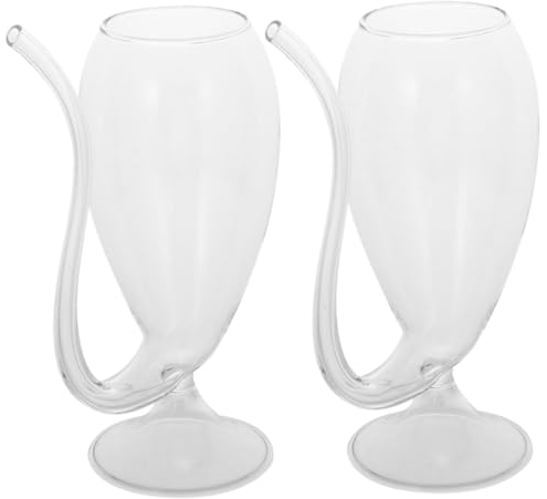 MAGICLULU 2stücke Transparenter Becher Weinbecher Trinkbehälter Partyzubehör Mit Strohhalm-design Glasbecher Für Zuhause Hotel Party Bar Gebrauch