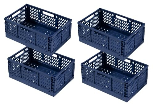 EURXLQ 4 Stück Blau Klappbox 43×29×17cm,Klappkiste Körbe Aufbewahrung Zusammenklappbarer Tragbar Aufbewahrunskisten Bunt aufbewahrungskiste Geeignet für Küche,Bad,Büro,Schlafzimmer