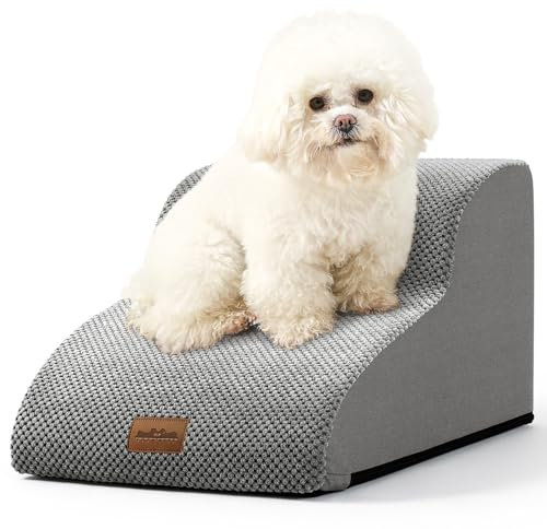 COZY KISS Hundetreppe für Kleine Hunde, Haustiertreppe für Couch aus Hochdichtem Schwamm, Hunde Treppe Hunderampe mit Waschbarem Bezug und Rutschfestem Boden (Grau, 2 Stufen (40x50x30cm), 2)