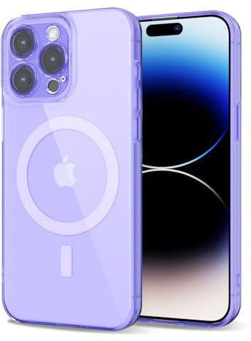Svanove for iPhone 14 Pro Case Clear Compatible with Magsafe, Fluorescent Transparent Magnetic Magnet Mag Case, Slim Thin Bright Silicone Grip & Shockproof Bumper Camera Cover, Purple Lavender Lilac