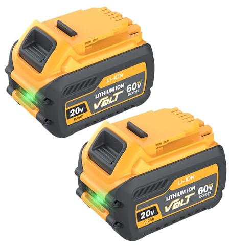 2X 9,0 Ah/9000 mAh Remplacement de Batterie pour Dewalt 20V/60V Max XR Compatible avec Batterie Dewalt DCB606 DCB609 DCB206 DCB204 DCB180 DCB200 avec indicateur LED
