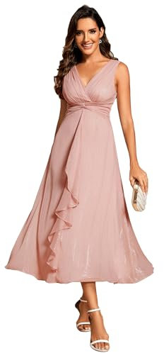 Ever-Pretty Robe pour Mariage Invité Plissé sans Manches A Line Col V Élégante Rose Poussiéreuse 40