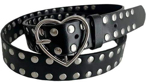 MILAKOO Punk Leder Gürtel Schwarz Verstellbar Damen Y2K Hip Hop Herz Emo Grunge Gürtel