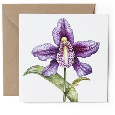 1 x Greeting Card - Purple Orchid Flower Watercolour Art Mum Auntie Bestie Friend Gift #70970